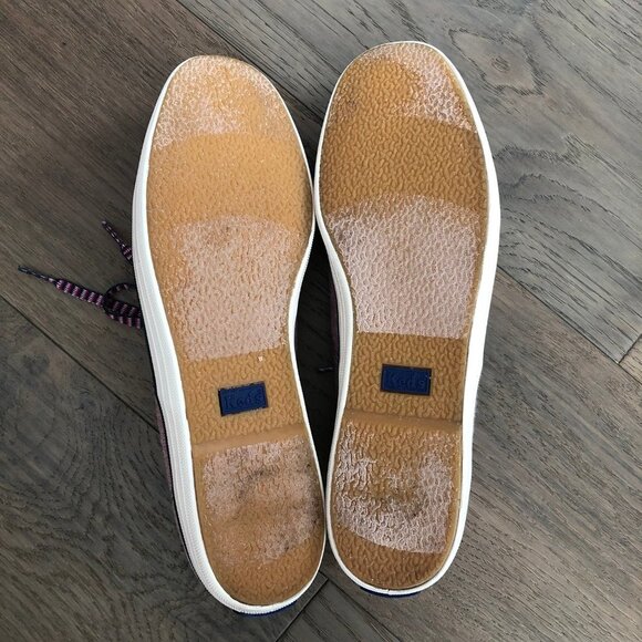 Keds Canvas Lace Up Denim Sneakers Prpl Pink w Teal Trim + Striped Laces Sz 9.5 - Picture 6 of 12